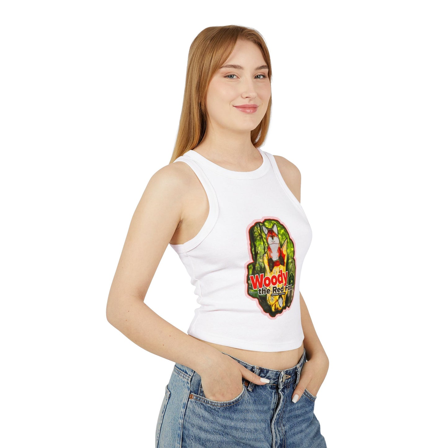 Whimsical Woody the Red Fox Women's Micro Rib Racer Tank Top - Fun Summer Style