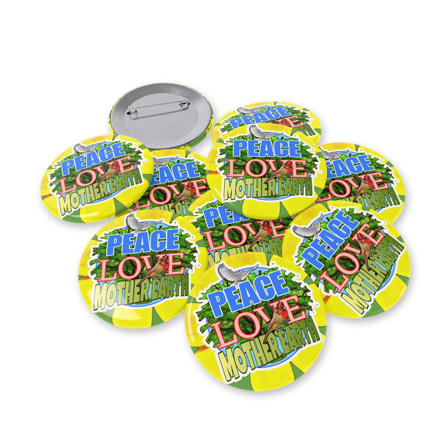 Peace Love Mother Earth Buttons