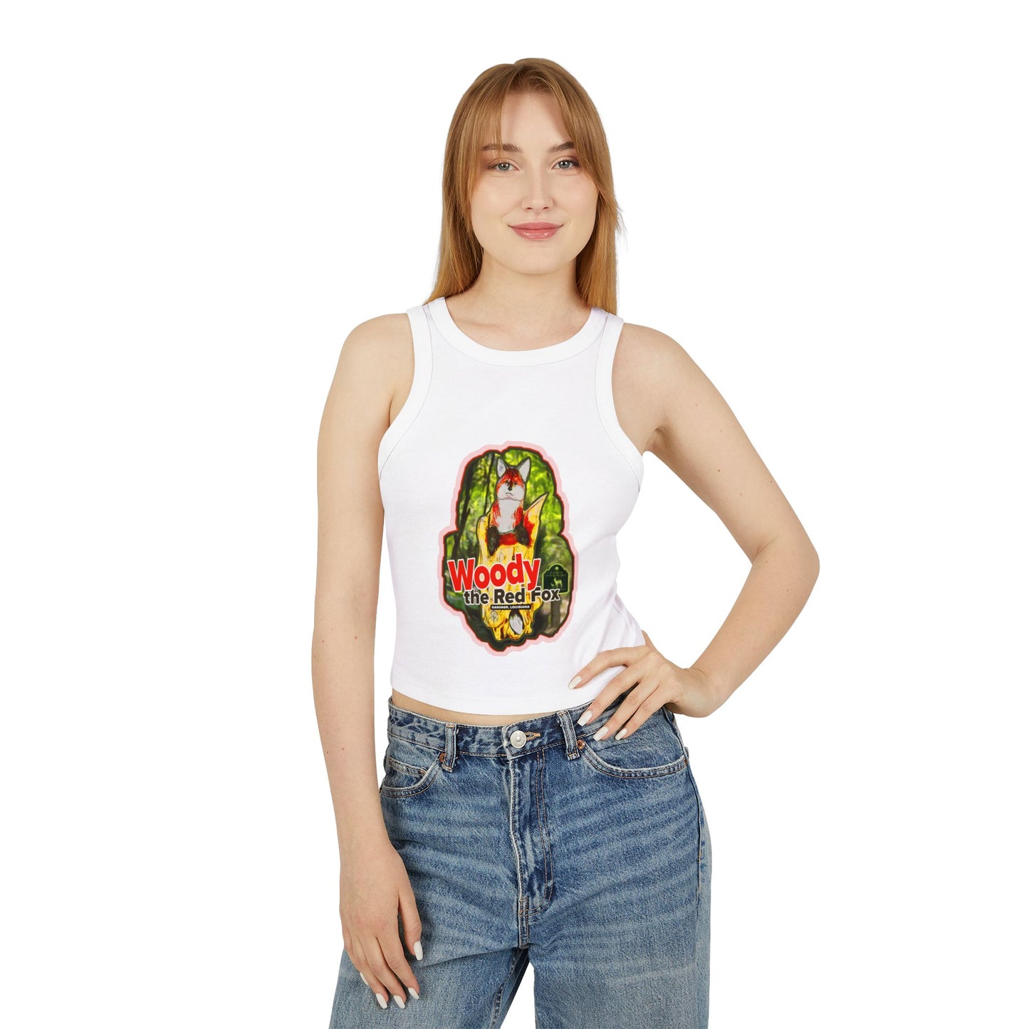 Whimsical Woody the Red Fox Women's Micro Rib Racer Tank Top - Fun Summer Style