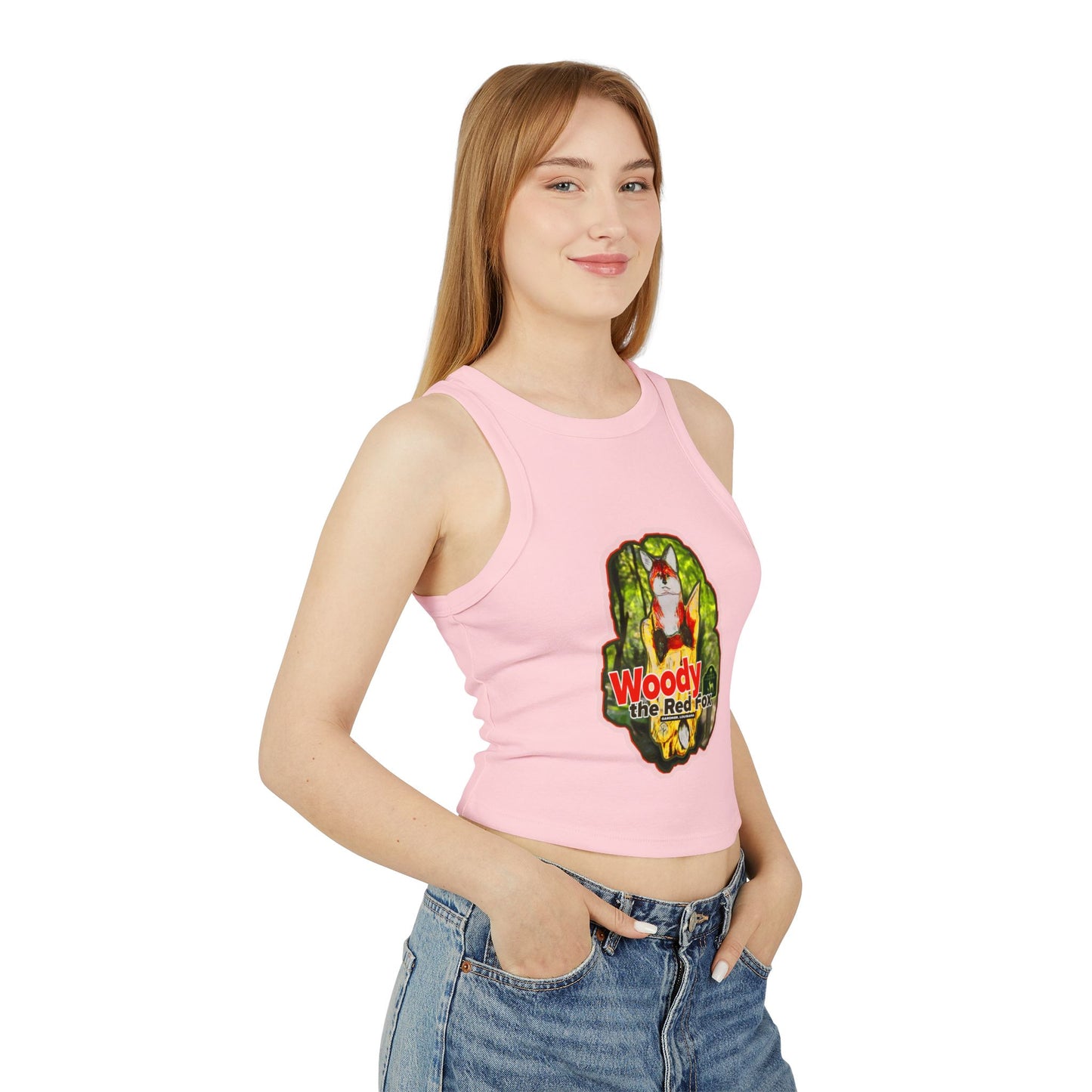 Whimsical Woody the Red Fox Women's Micro Rib Racer Tank Top - Fun Summer Style