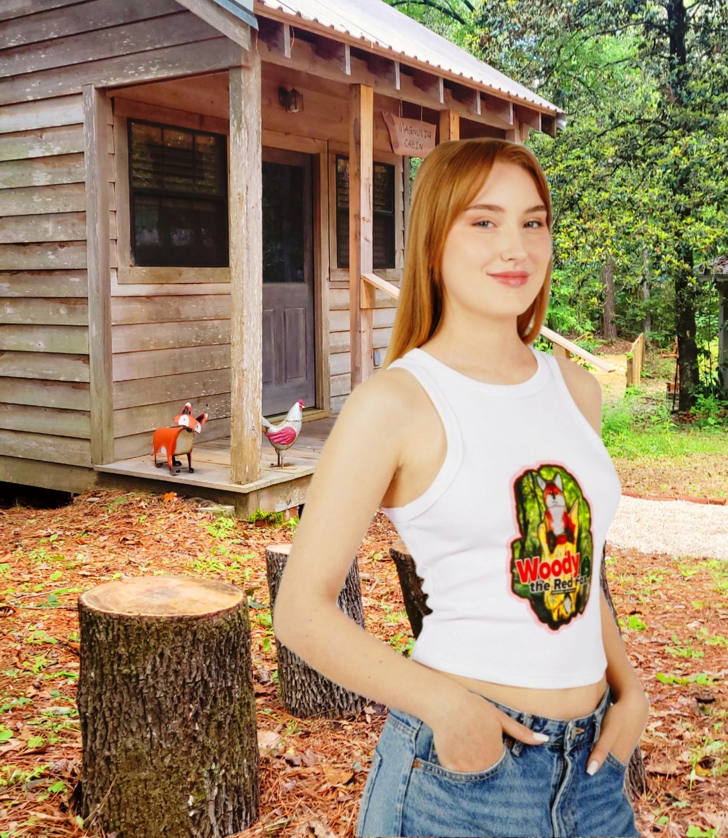 Whimsical Woody the Red Fox Women's Micro Rib Racer Tank Top - Fun Summer Style