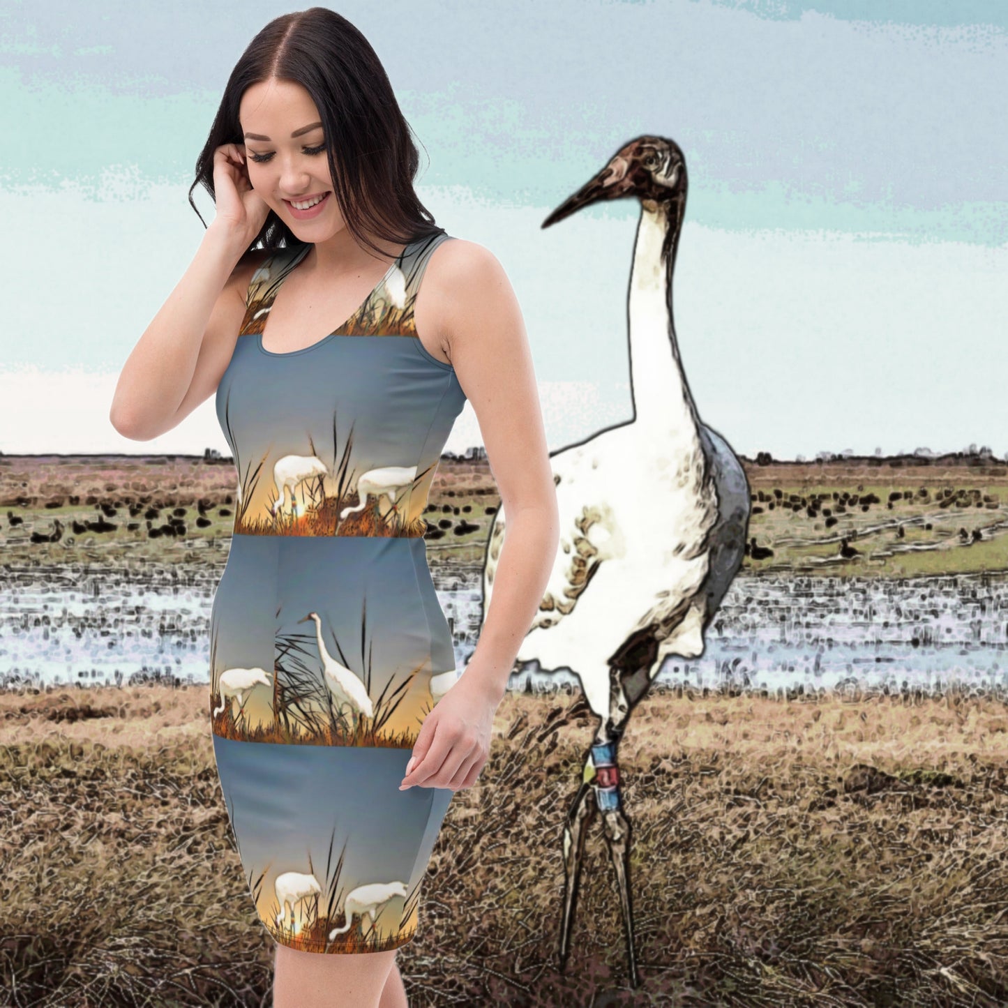 Whooping Cranes Fitted Dress