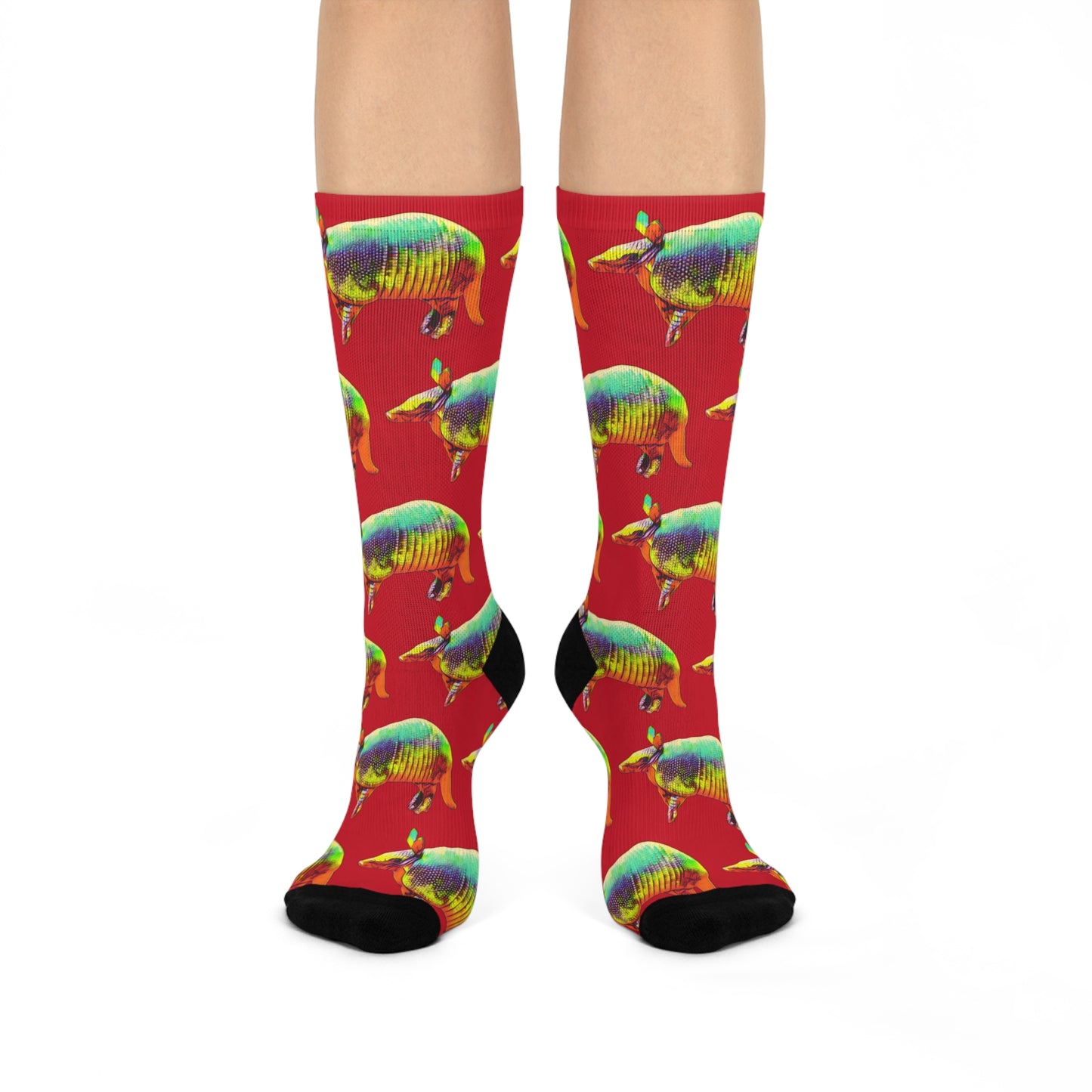 Golden Armadillo in Red Crew Socks