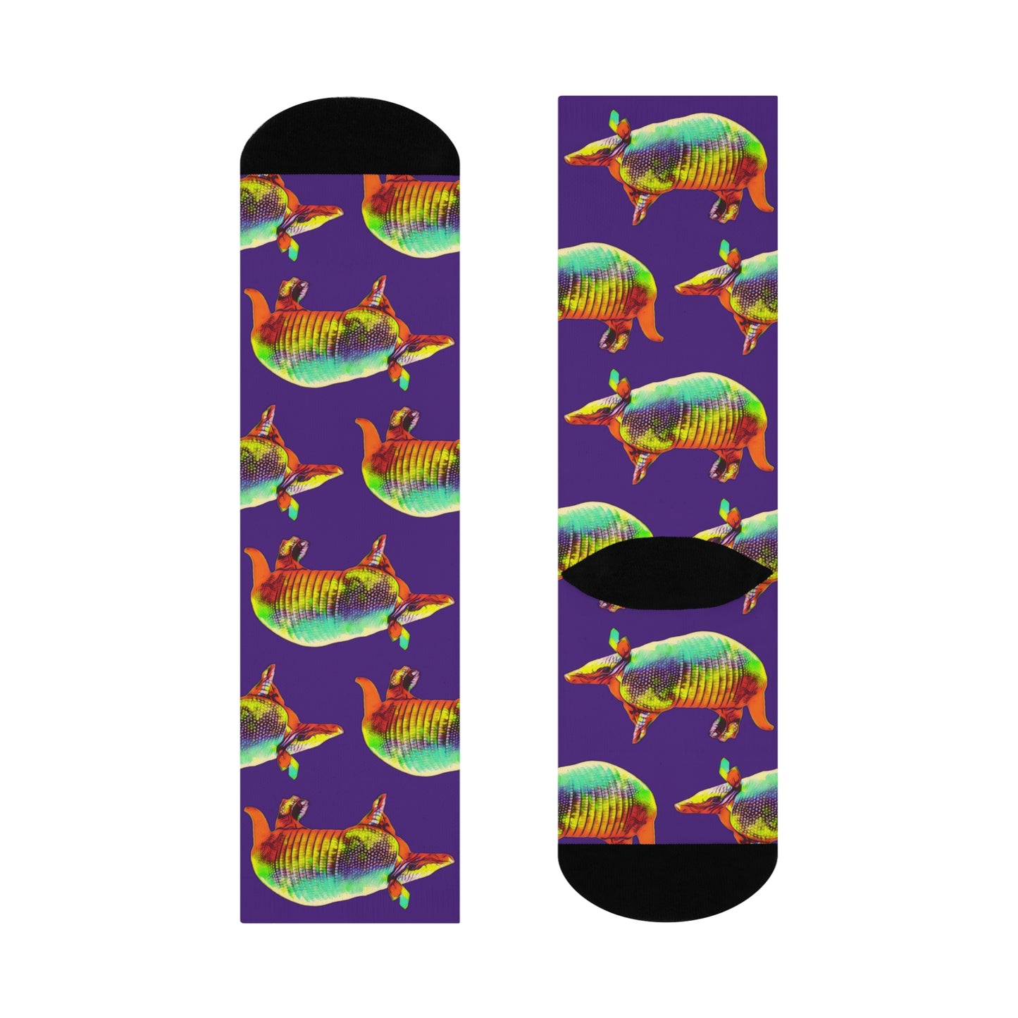 Golden Armadillo in Purple Crew Socks