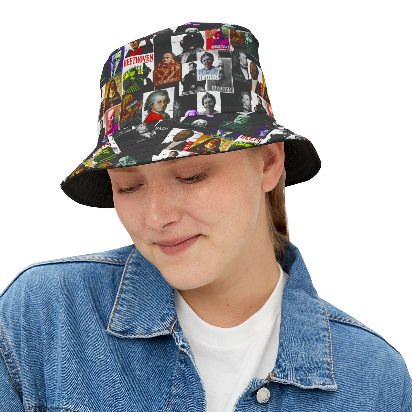 Classical Composers Black Bucket Hat — Vintage Classical Music Design