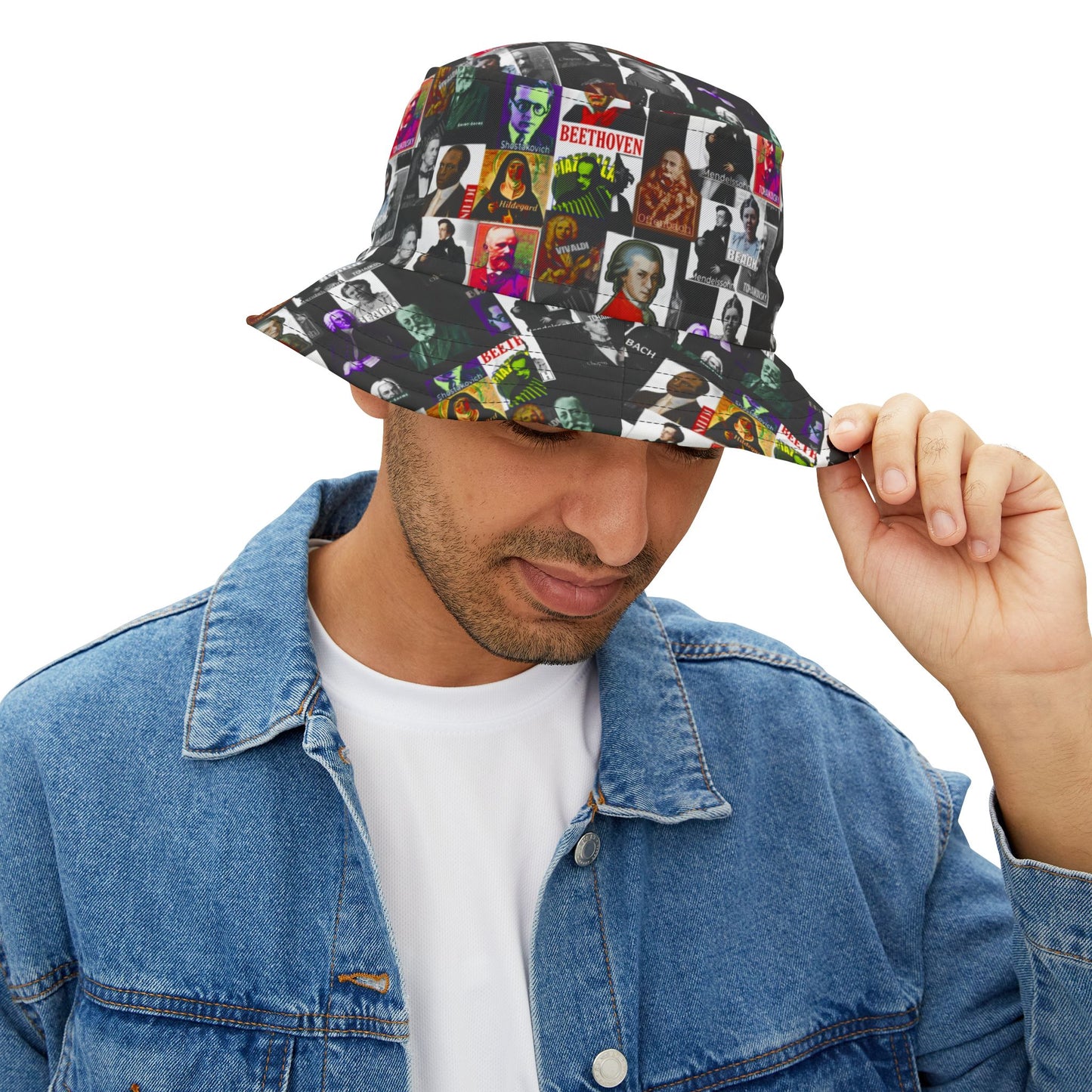 Classical Composers Black Bucket Hat — Vintage Classical Music Design