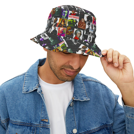 Classical Composers Black Bucket Hat — Vintage Classical Music Design