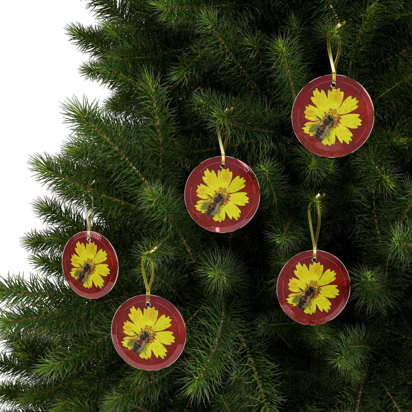 Bee and Flower Glass Ornaments