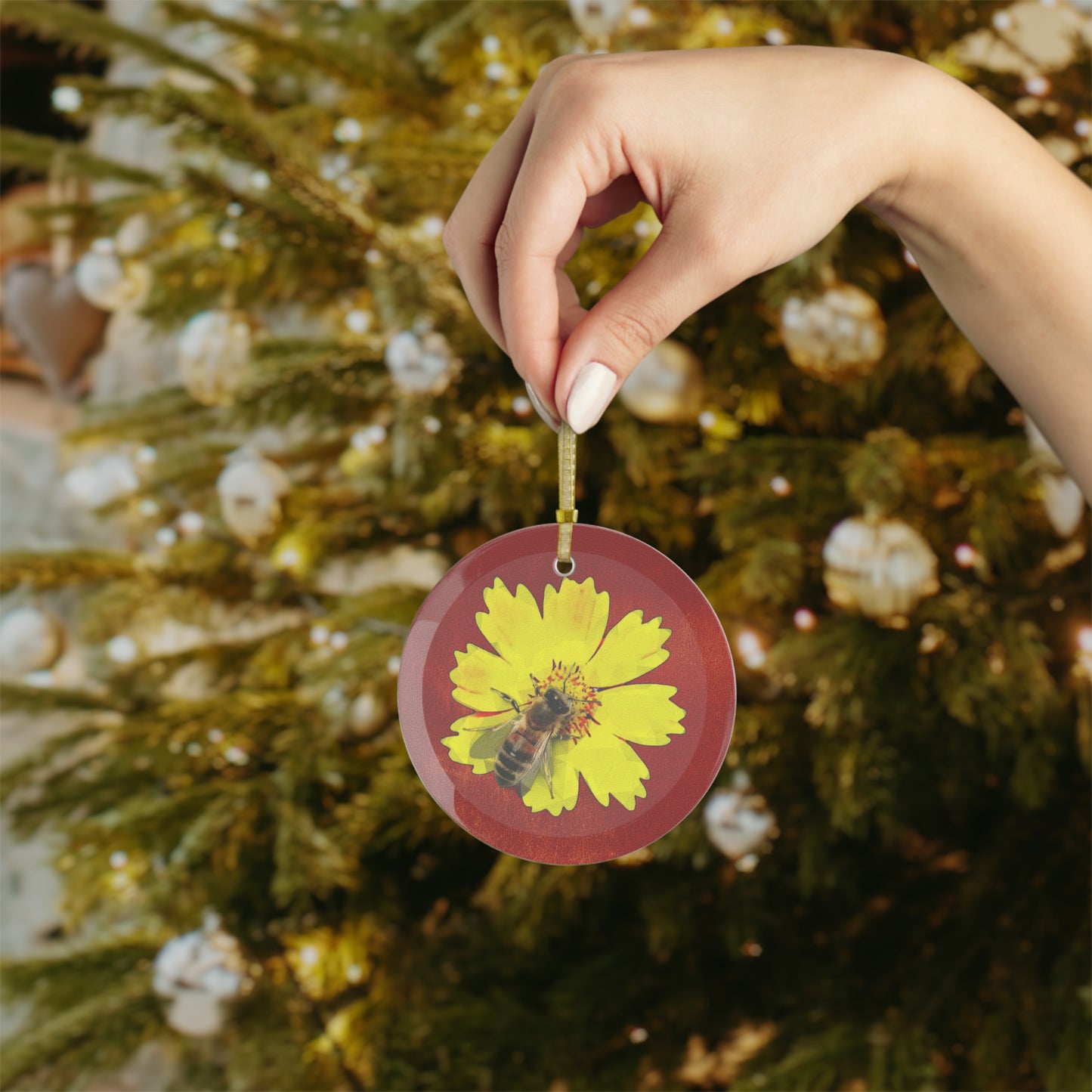 Bee and Flower Glass Ornaments