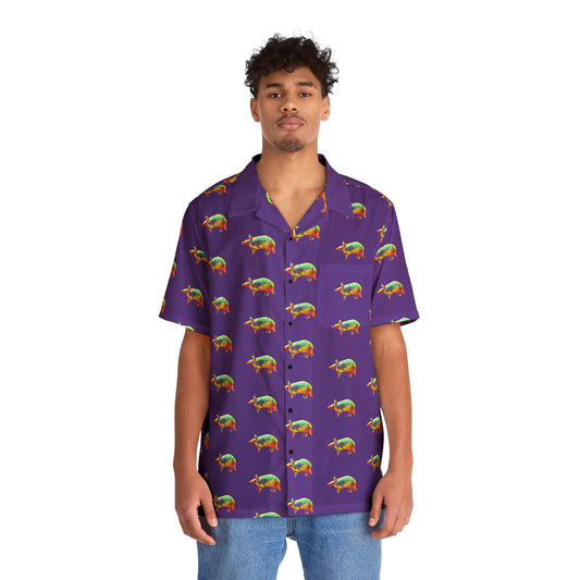 Men's Hawaiian Golden Armadillo Shirt in Purple