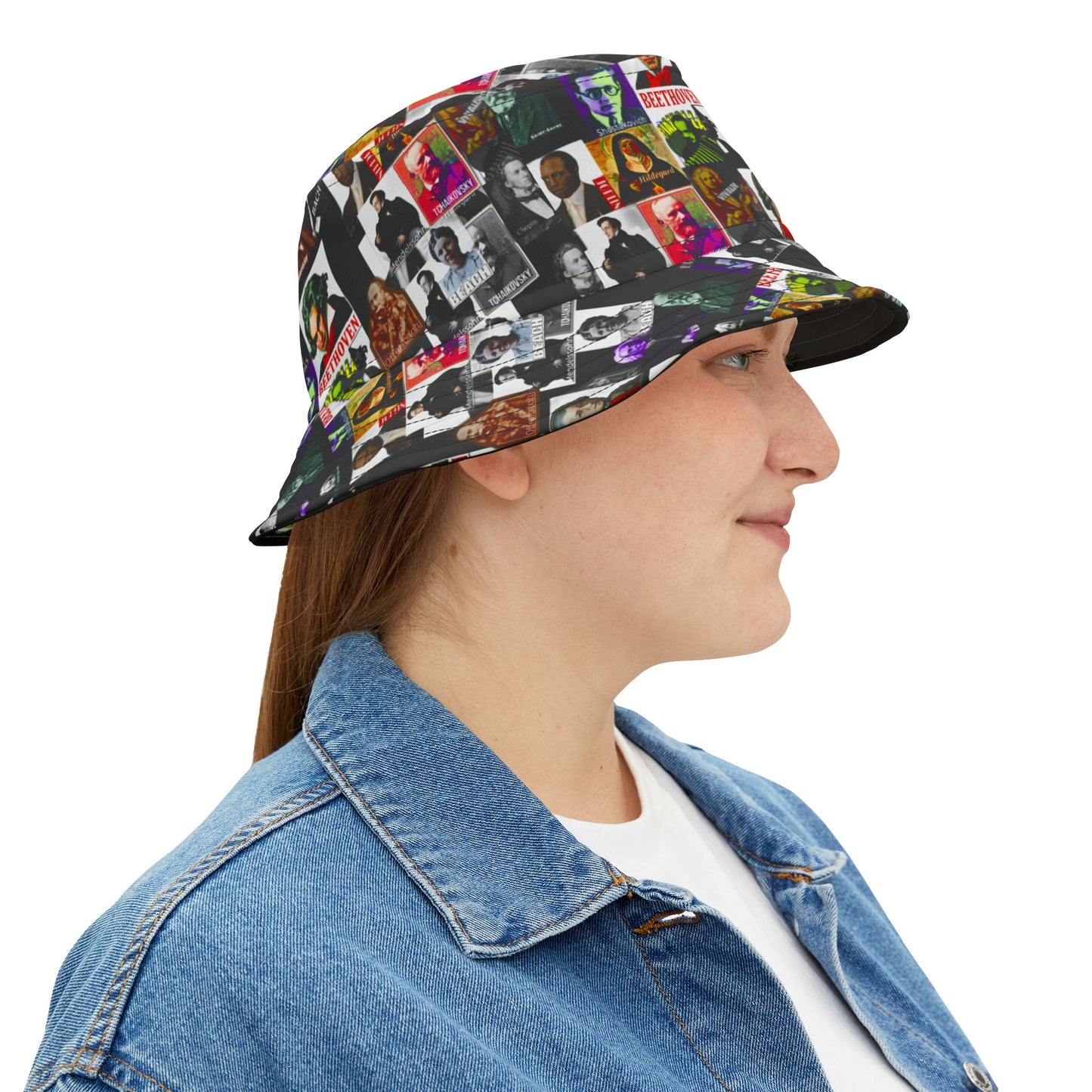 Classical Composers Black Bucket Hat — Vintage Classical Music Design