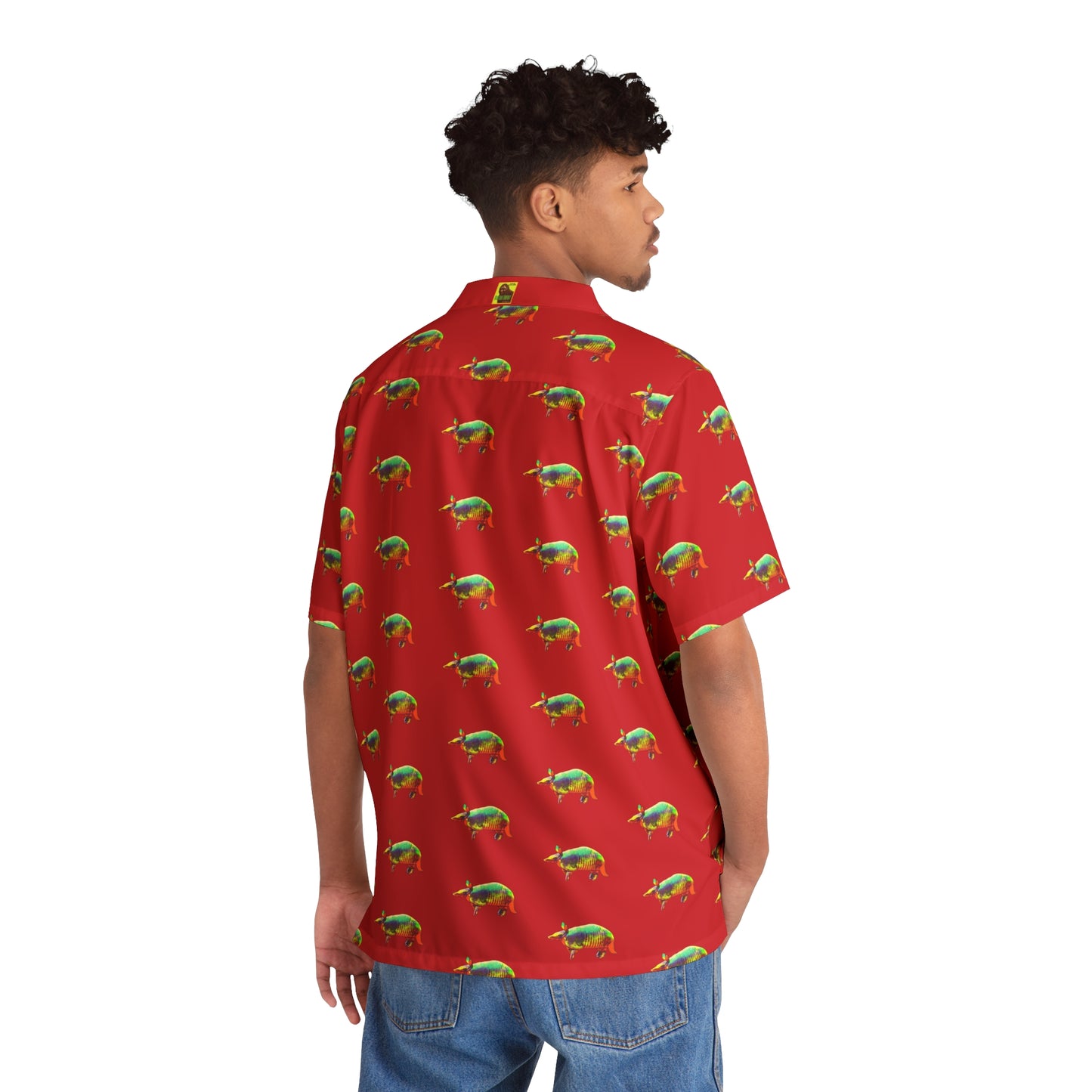 Men's Hawaiian Golden Armadillo Shirt in Red