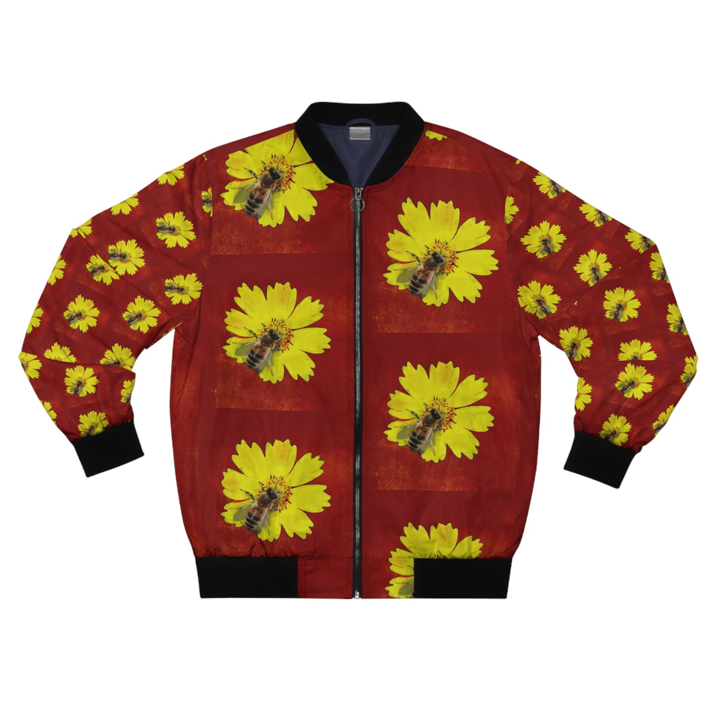 Bee and Flower Full-Zip Bomber Jacket