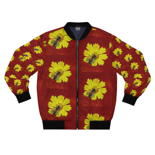 Bee and Flower Full-Zip Bomber Jacket