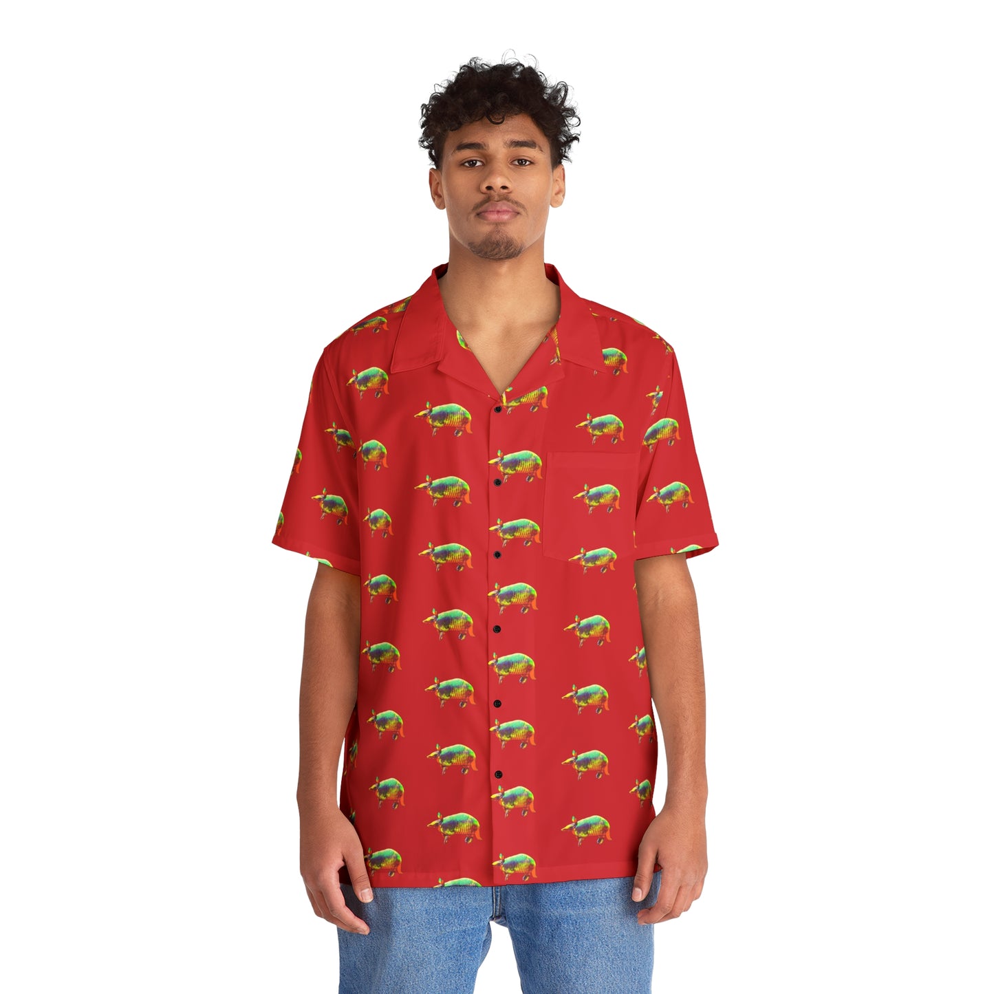 Men's Hawaiian Golden Armadillo Shirt in Red