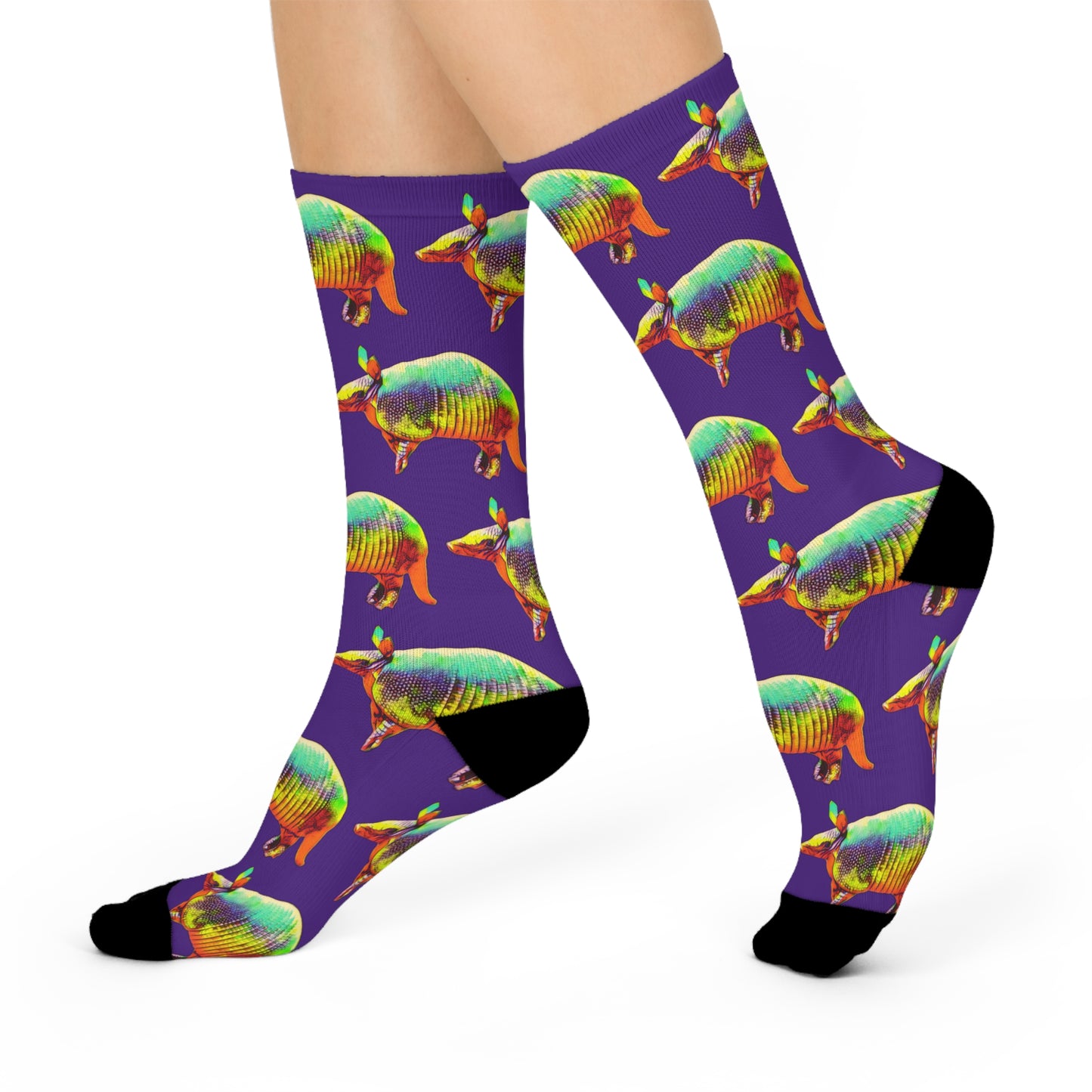 Golden Armadillo in Purple Crew Socks