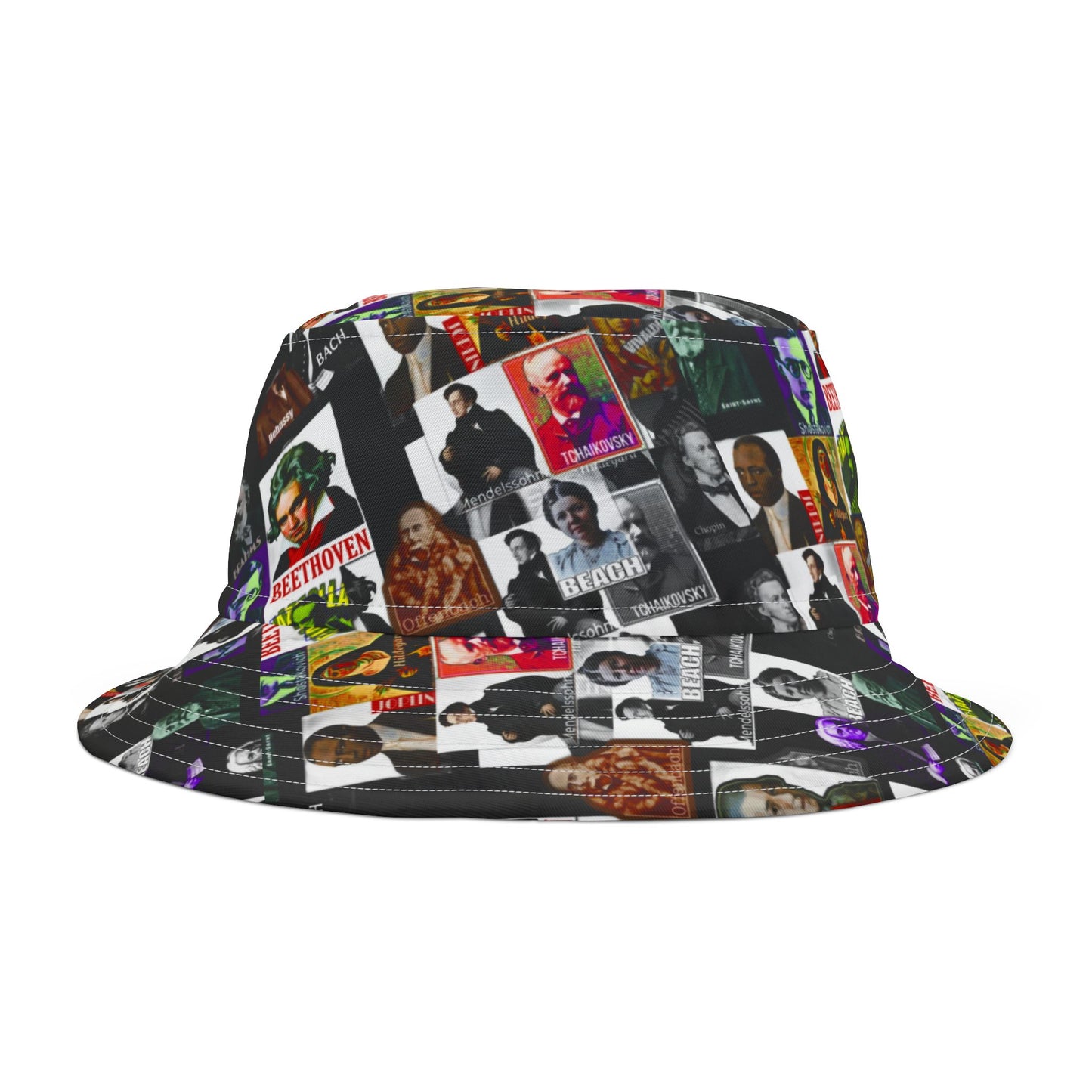 Classical Composers Black Bucket Hat — Vintage Classical Music Design