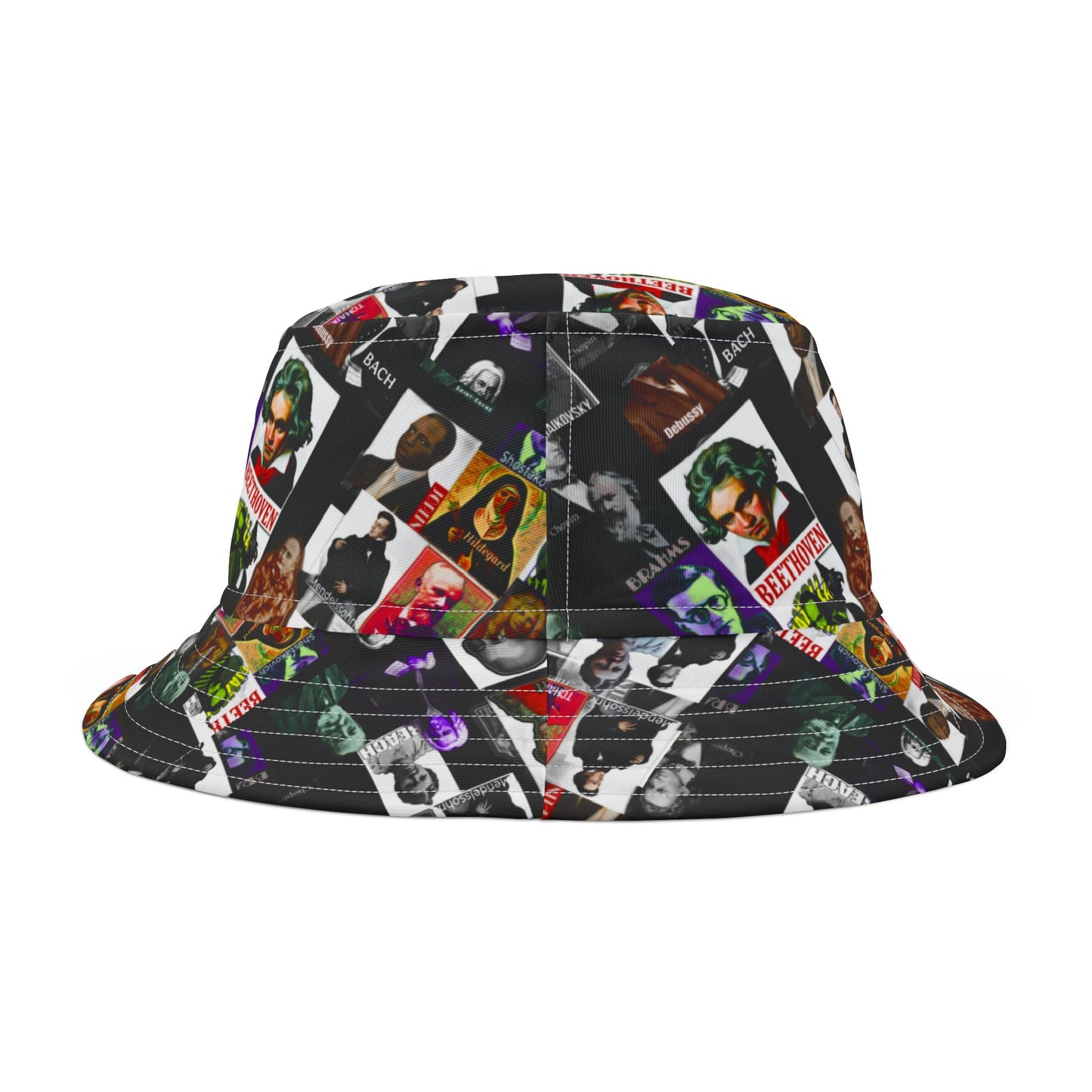 Classical Composers Black Bucket Hat — Vintage Classical Music Design