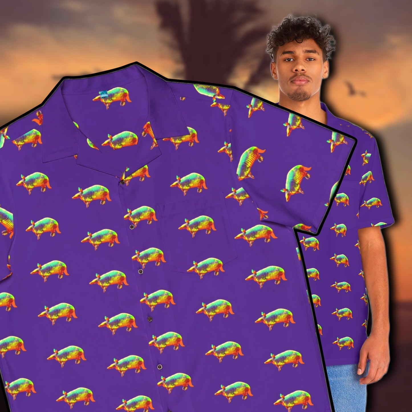 Men's Hawaiian Golden Armadillo Shirt in Purple