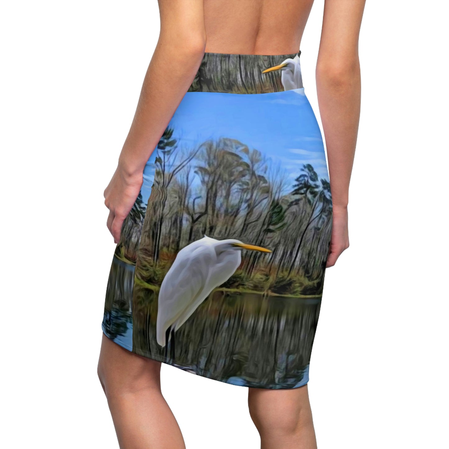 Egret on Valentine Lake Pencil Skirt