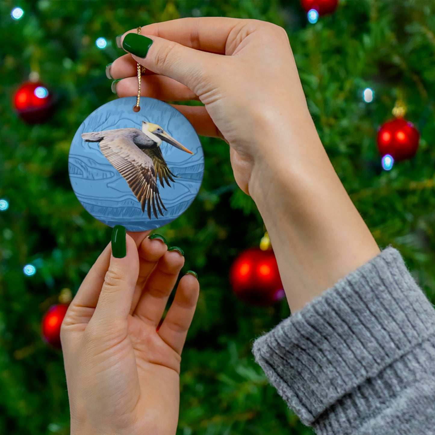 Ceramic Brown Pelican Ornament