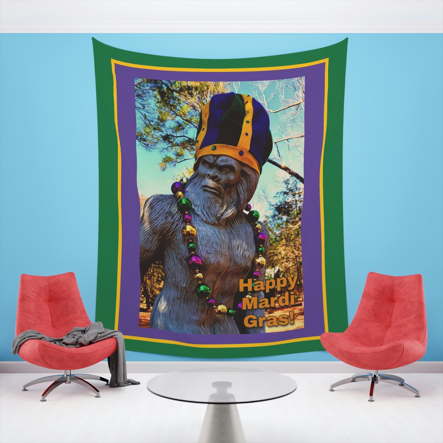 Printed Mardi Gras Bigfoot Wall Tapestry