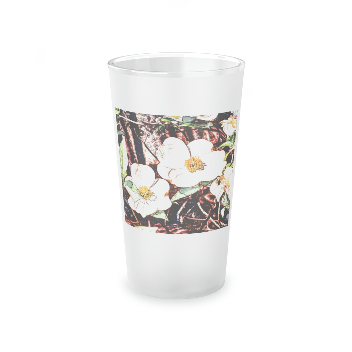 Dogwood Blossoms Frosted Pint Glass, 16oz