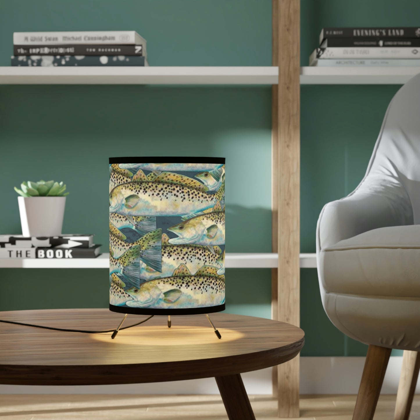 Speckled Trout Tripod Lamp with High-Res Printed Shade