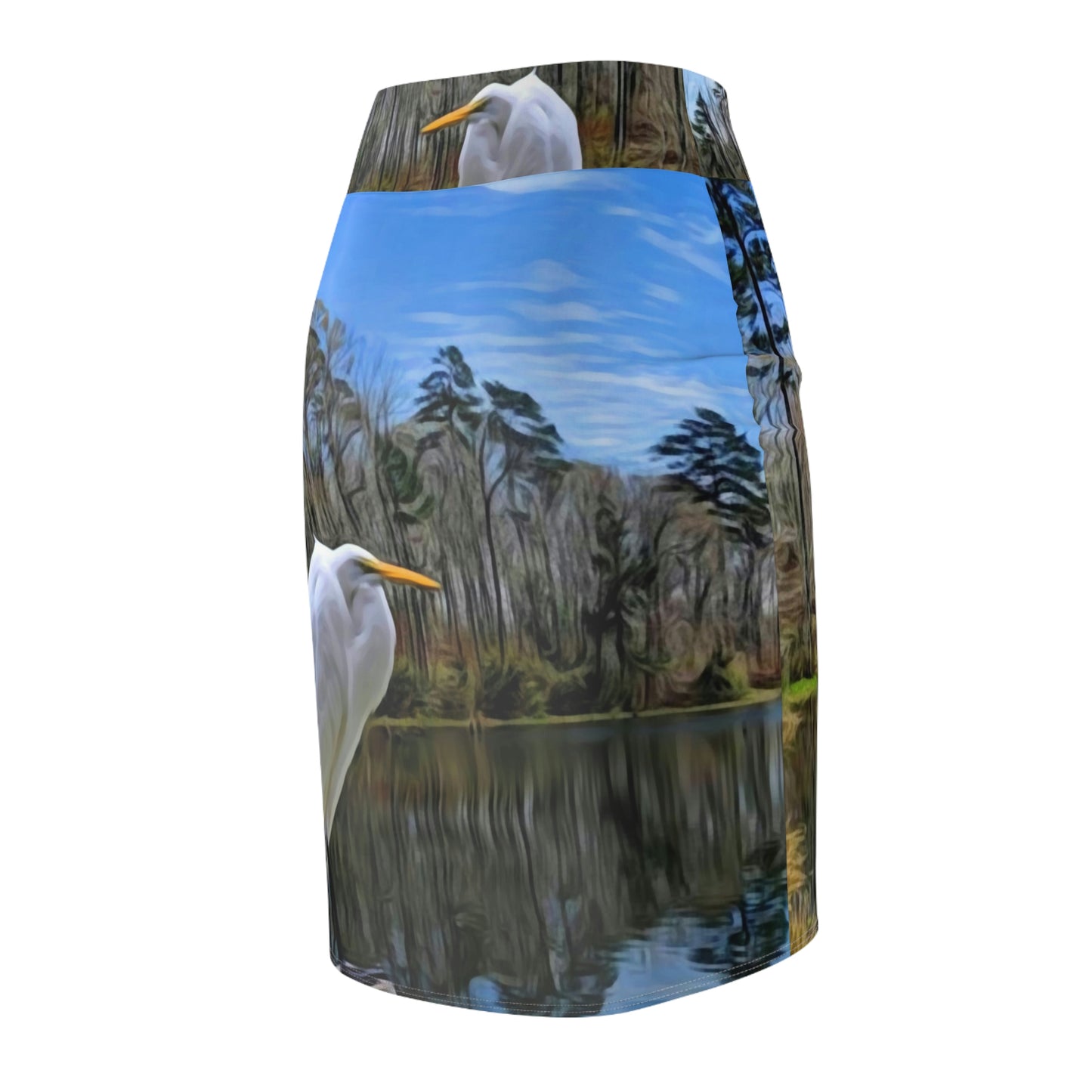 Egret on Valentine Lake Pencil Skirt