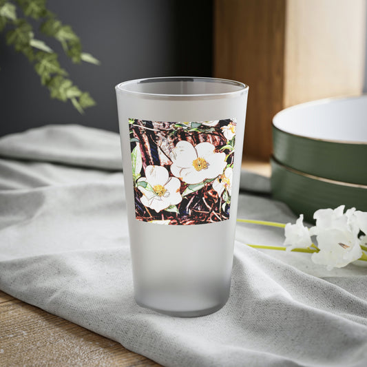 Dogwood Blossoms Frosted Pint Glass, 16oz