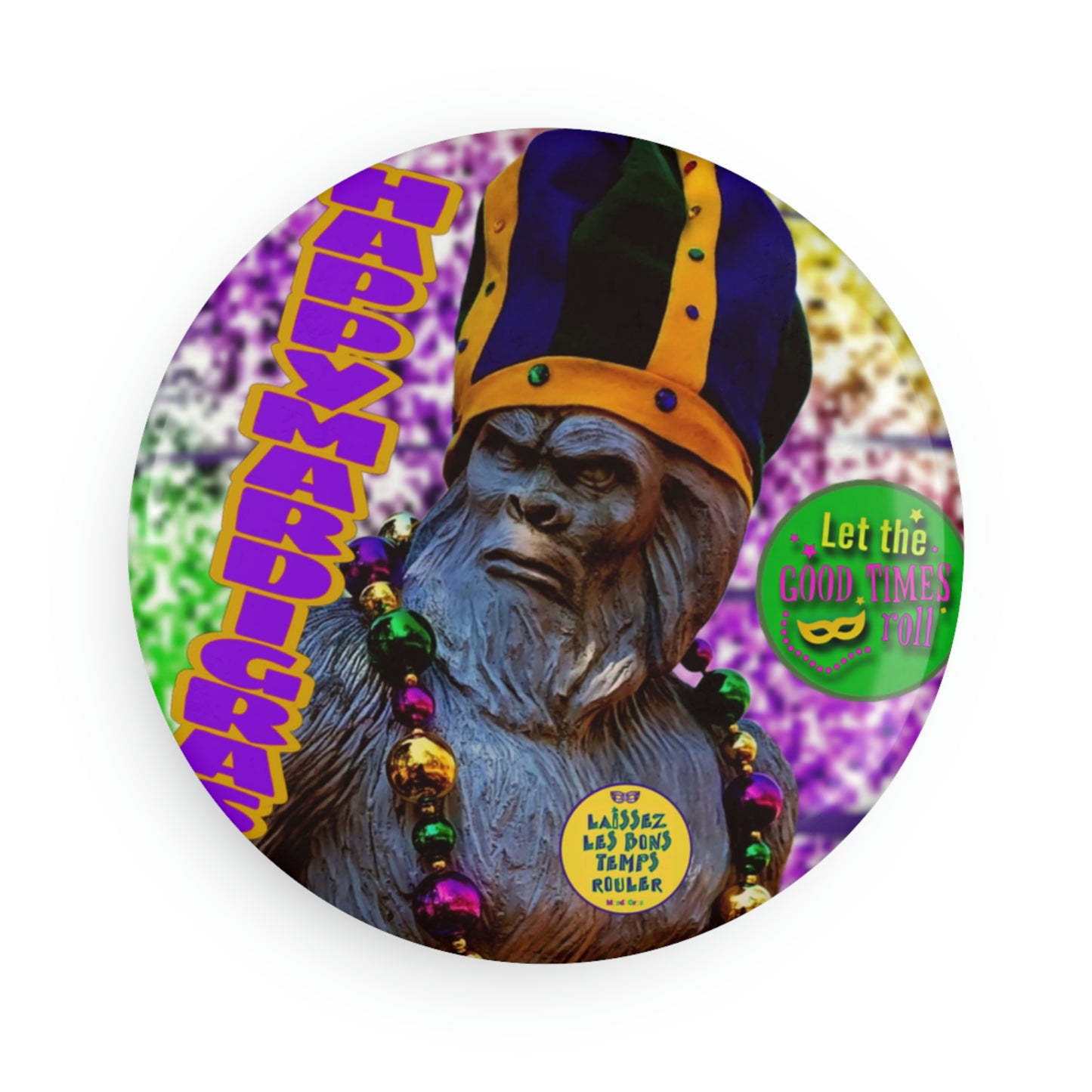 Round Mardi Gras Bigfoot Magnets