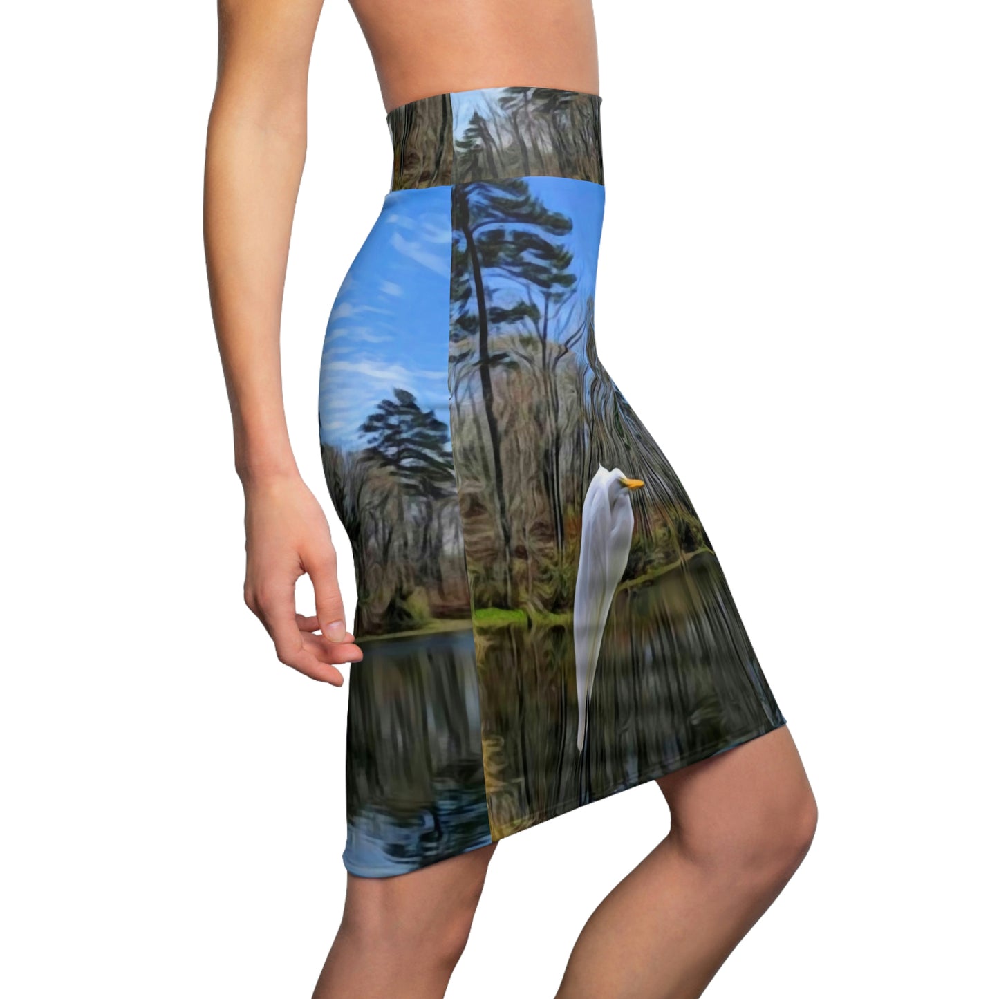 Egret on Valentine Lake Pencil Skirt