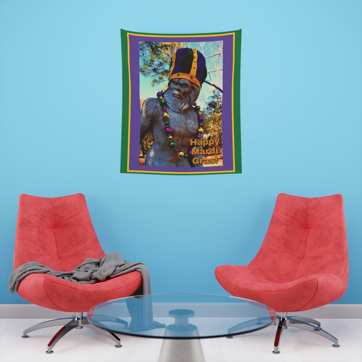 Printed Mardi Gras Bigfoot Wall Tapestry