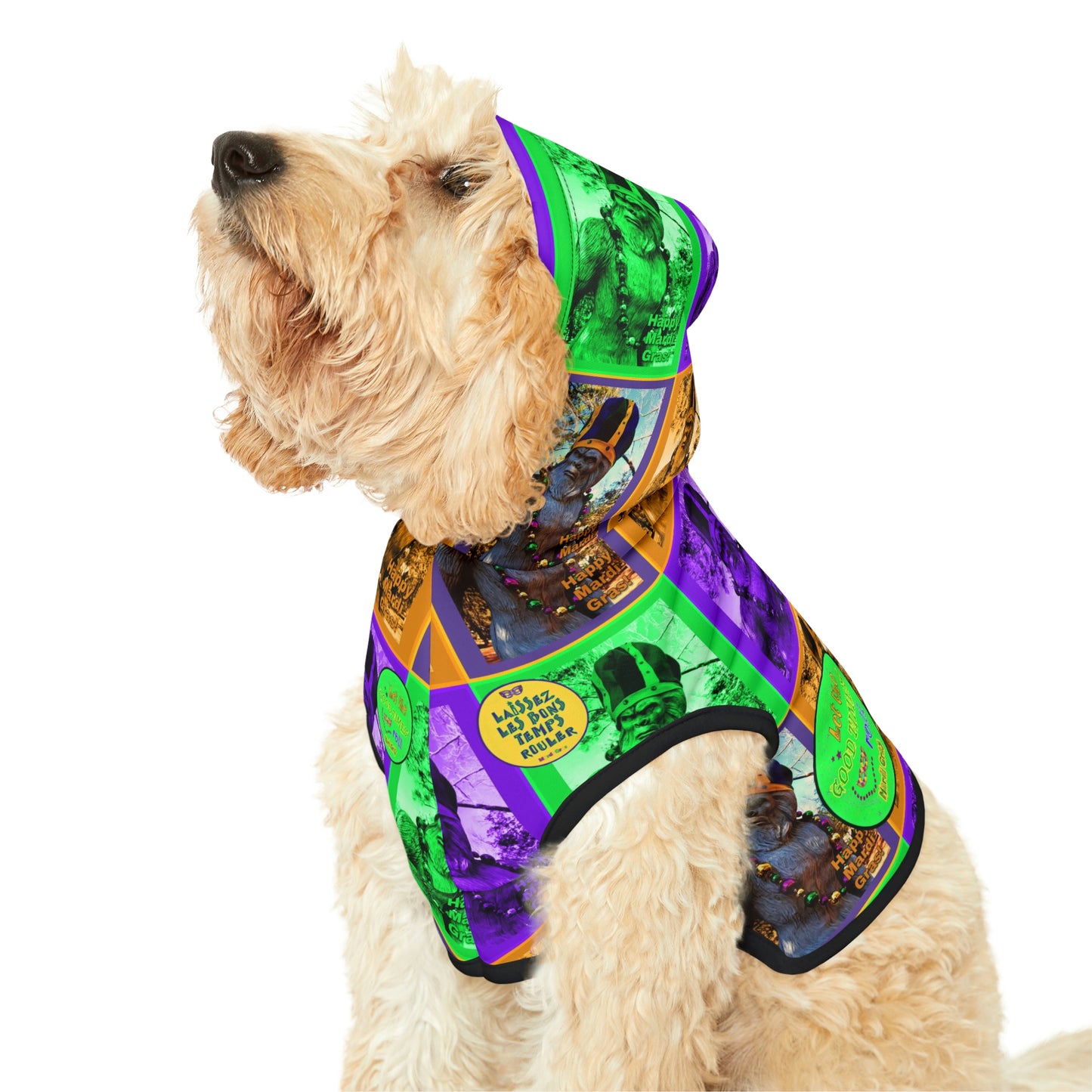 Bigfoot Mardi Gras Dog Hoodie