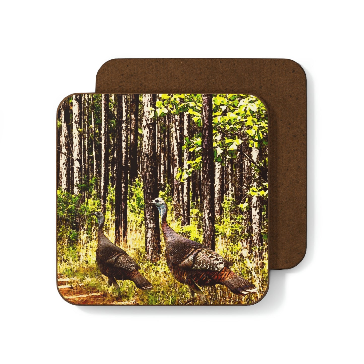 Hen Turkeys Hardboard Coaster