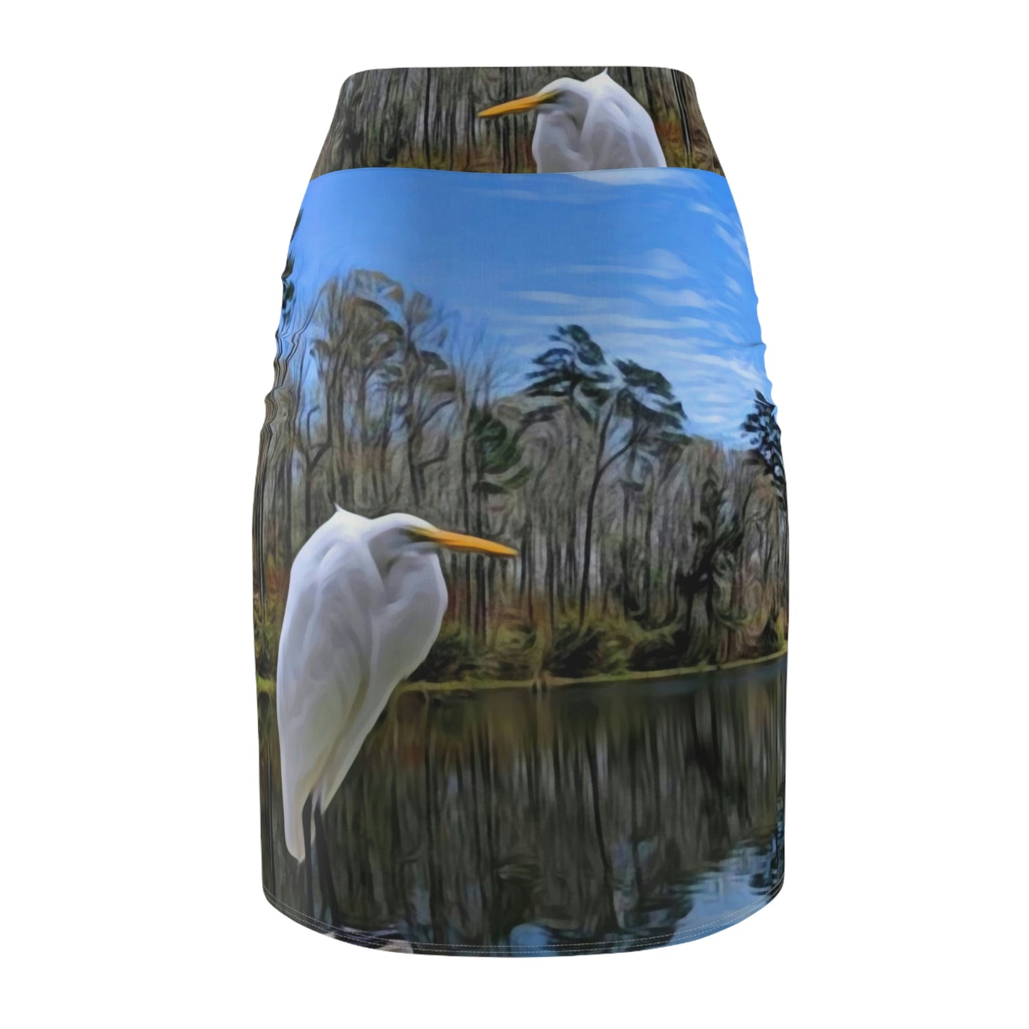 Egret on Valentine Lake Pencil Skirt