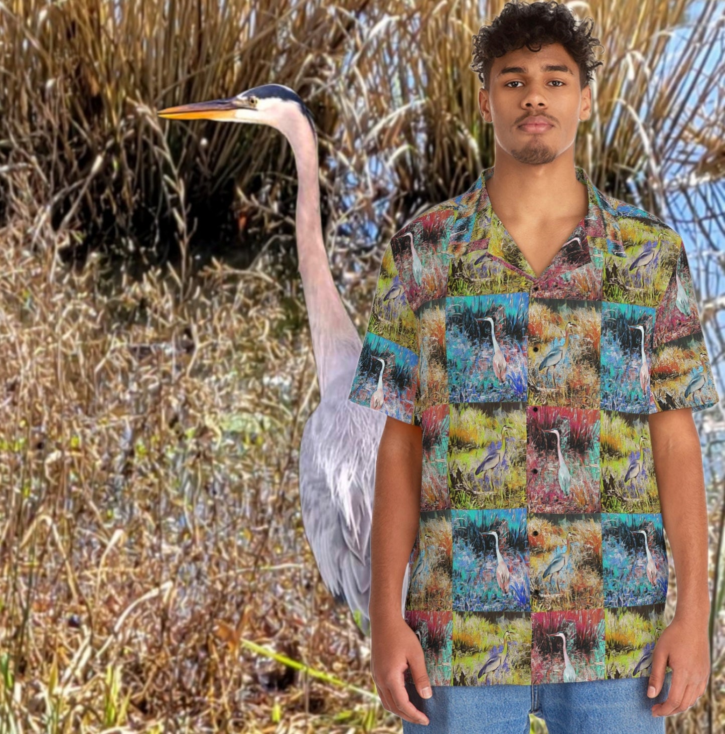 Men's Hawaiian Great Blue Heron Shirt