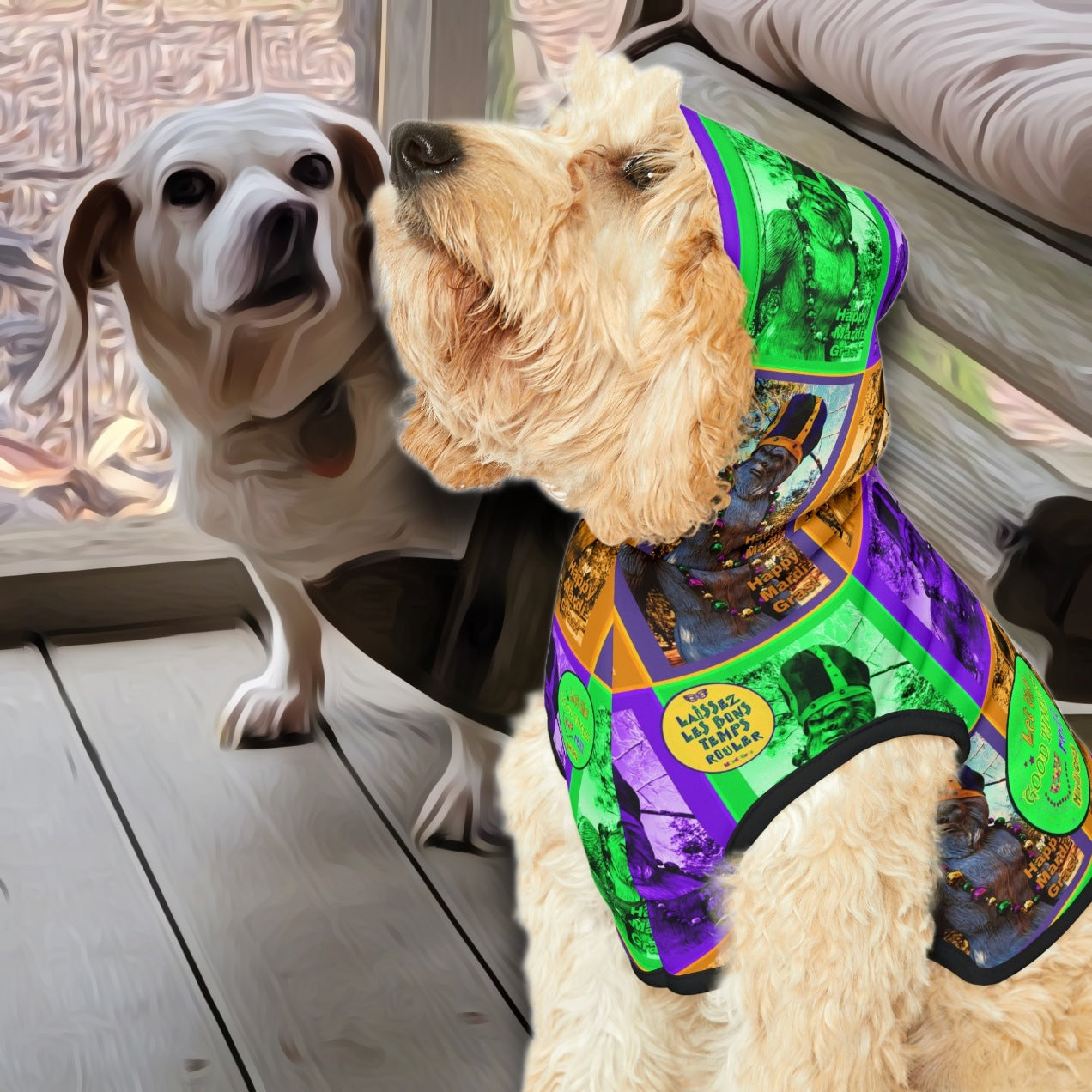 Bigfoot Mardi Gras Dog Hoodie