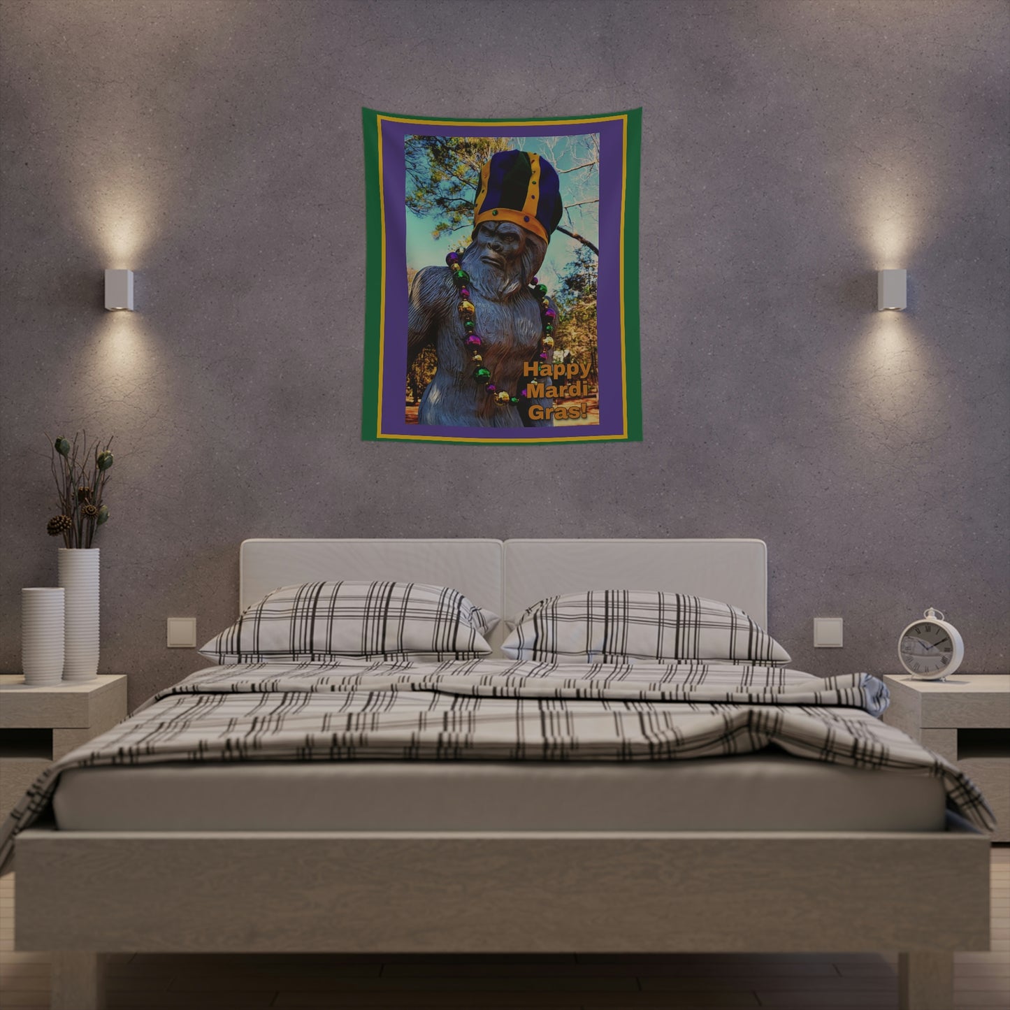 Printed Mardi Gras Bigfoot Wall Tapestry