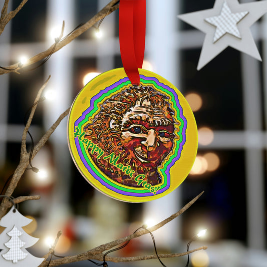 Bigfoot Mardi Gras Wooden Ornament