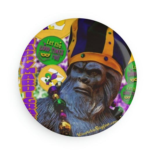 Round Mardi Gras Bigfoot Magnets