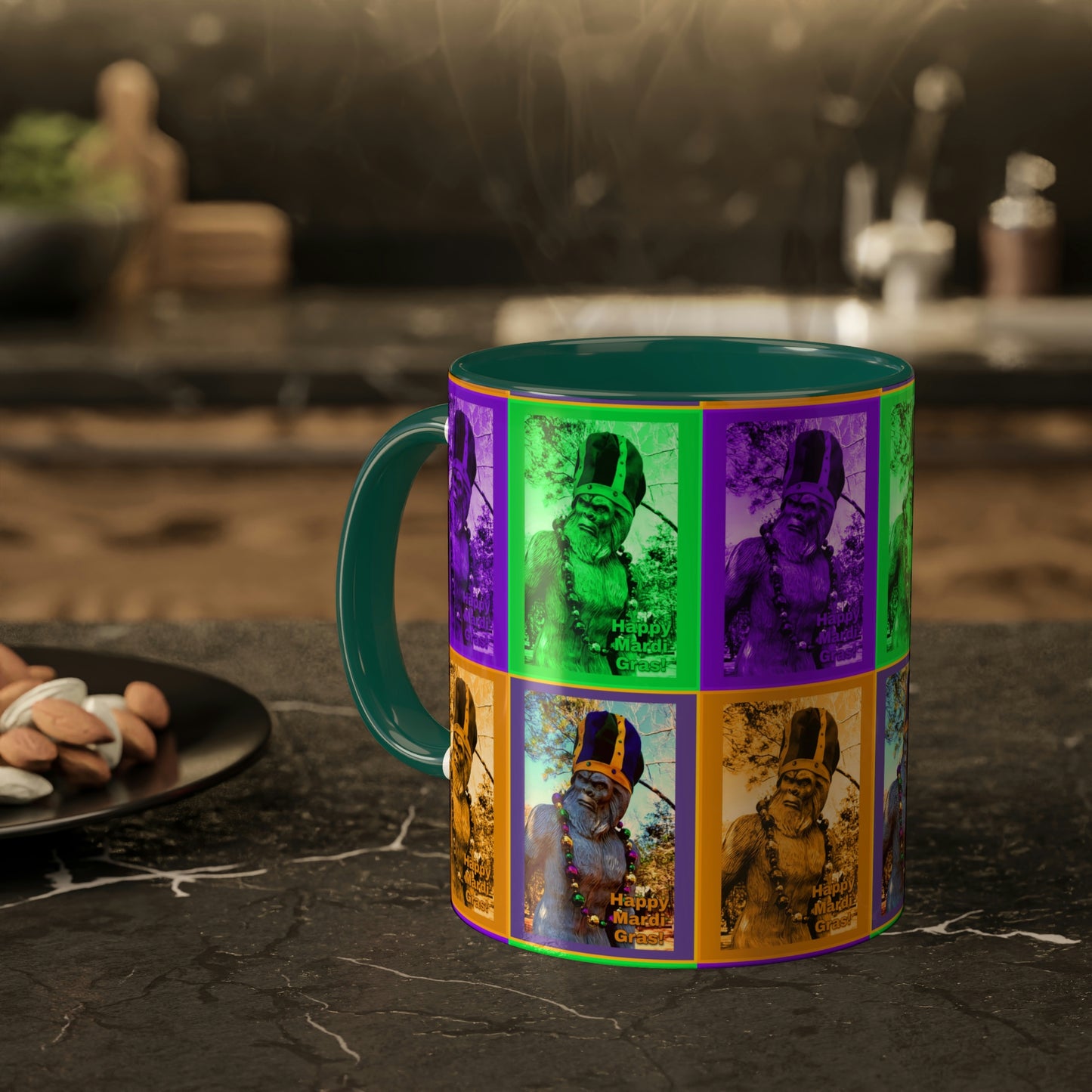 Colorful Bigfoot Mardi Gras Mugs, 11oz