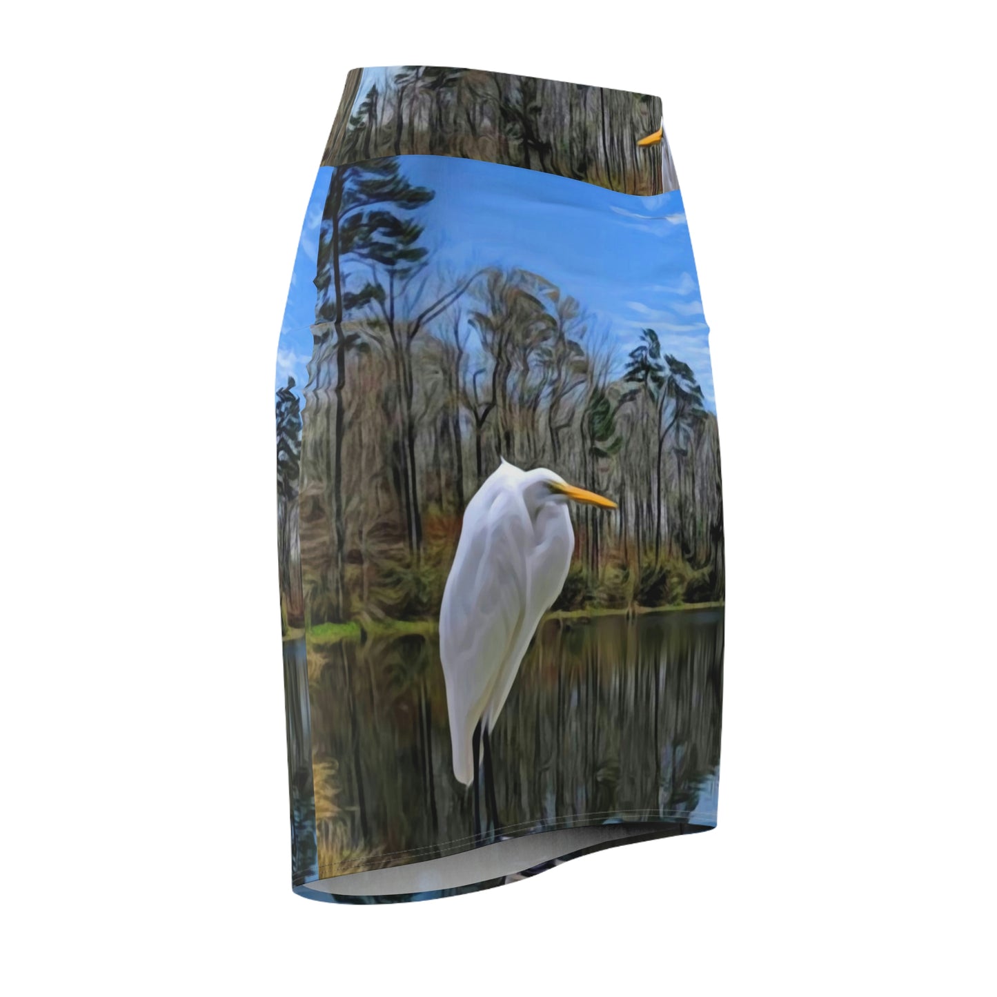 Egret on Valentine Lake Pencil Skirt