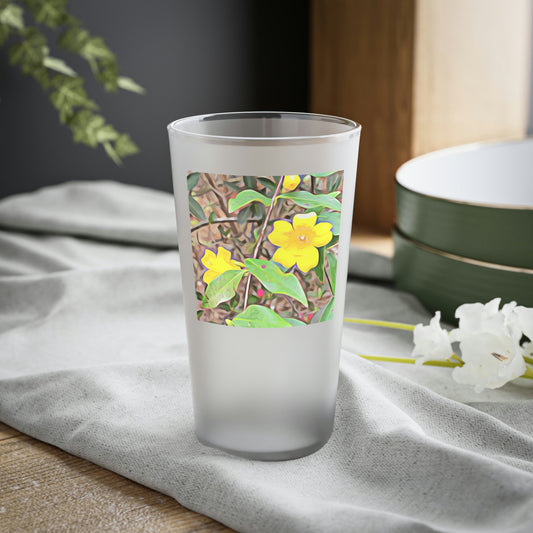 Yellow Jessamine Frosted Pint Glass, 16oz