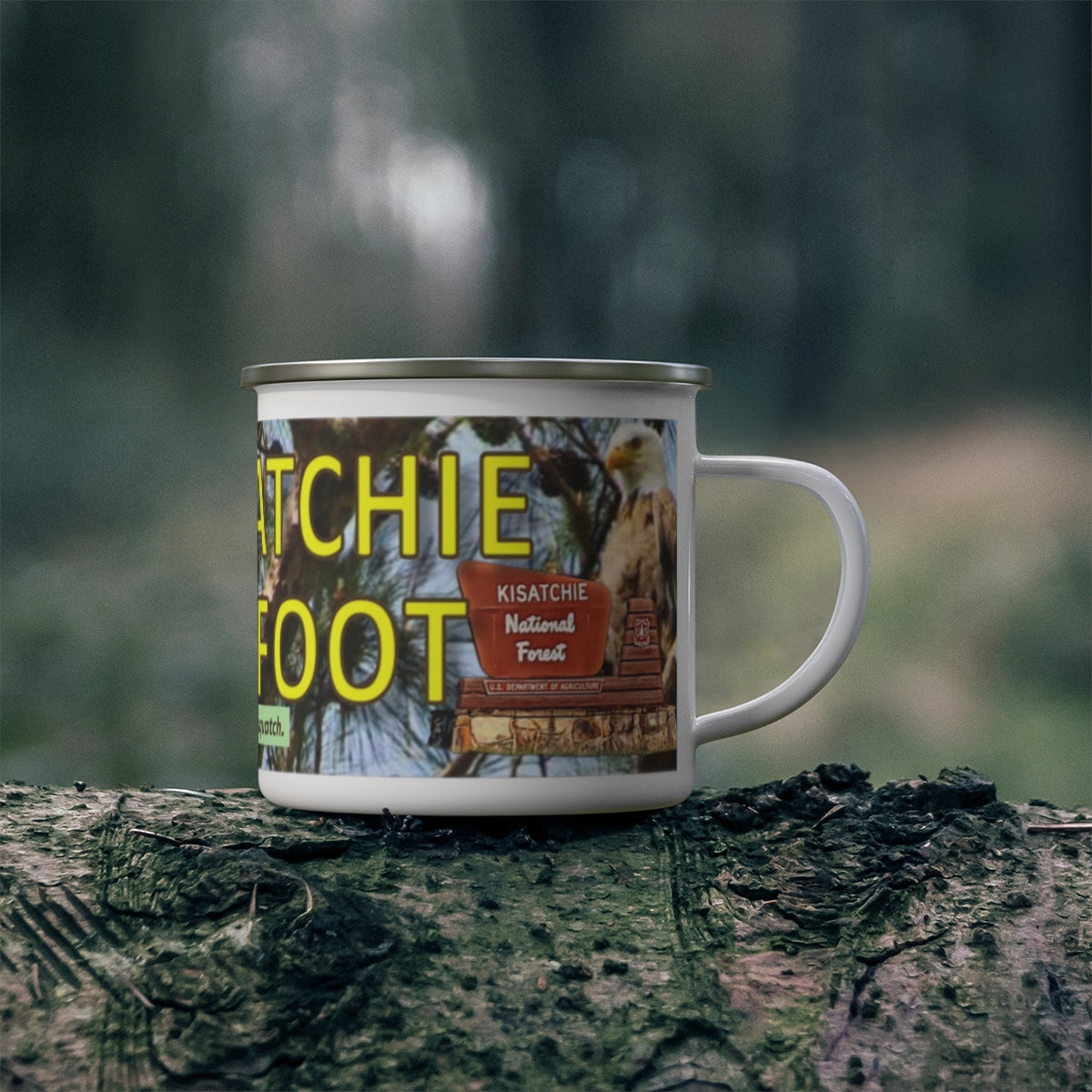 Enamel Kisatchie Bigfoot Camping Mug