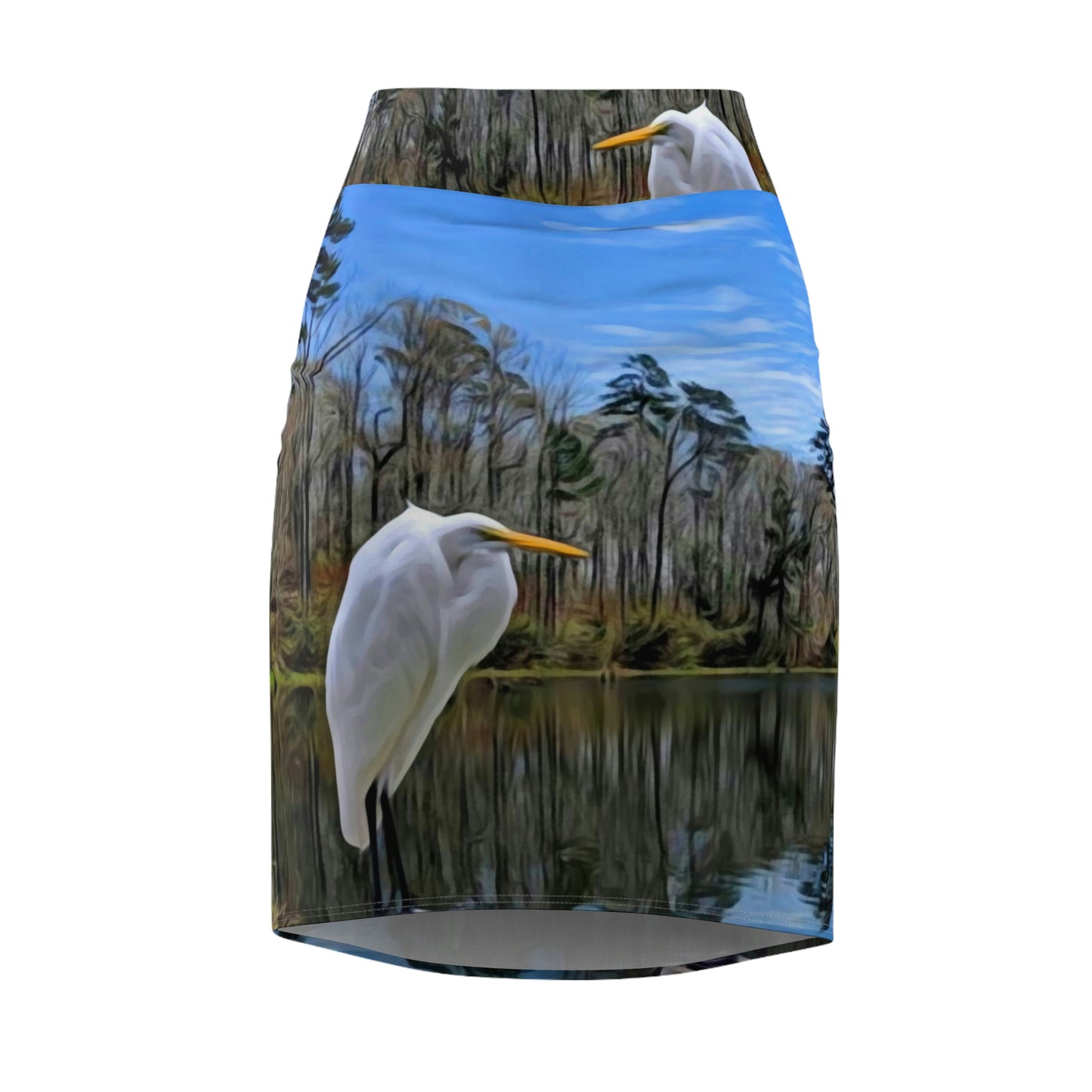 Egret on Valentine Lake Pencil Skirt