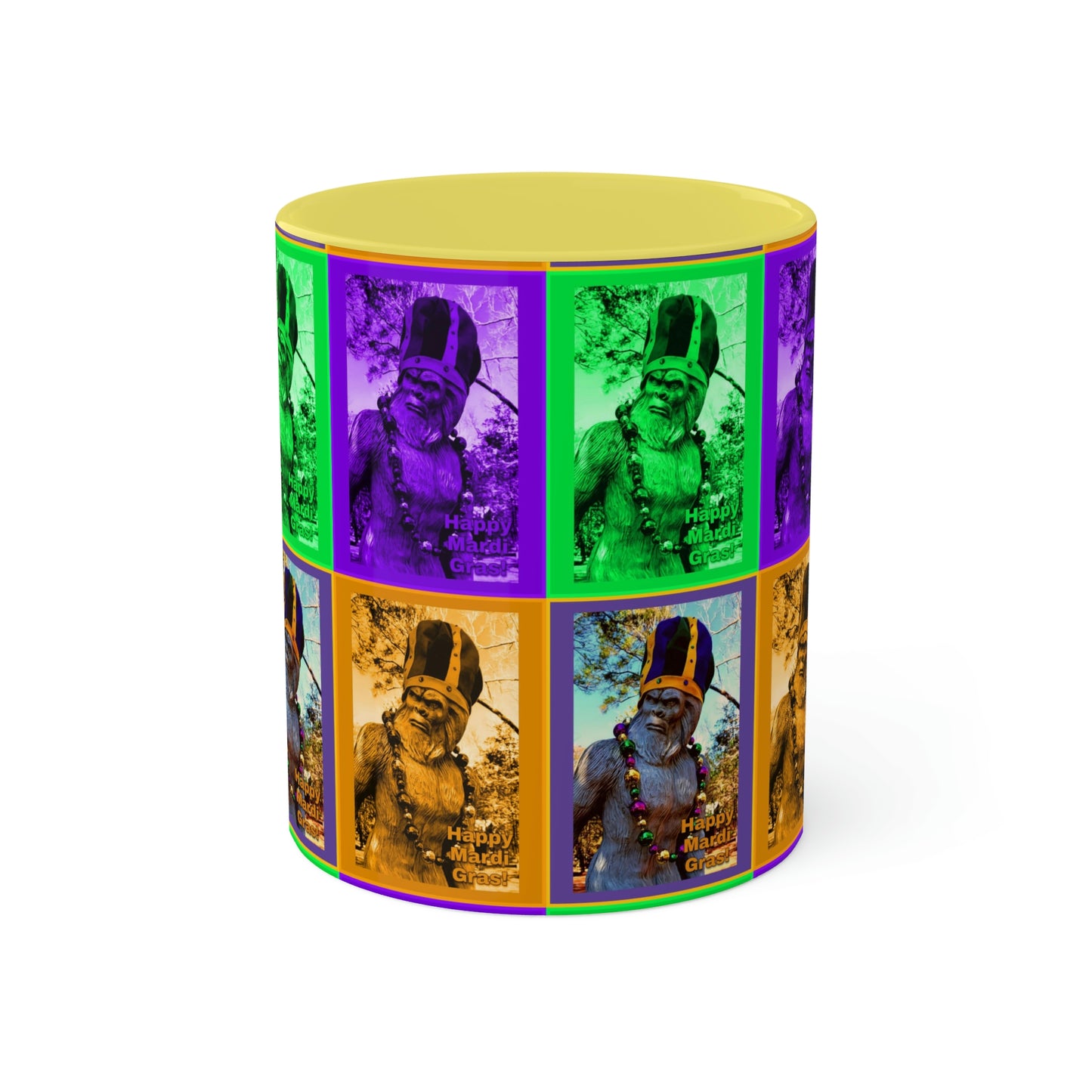 Colorful Bigfoot Mardi Gras Mugs, 11oz