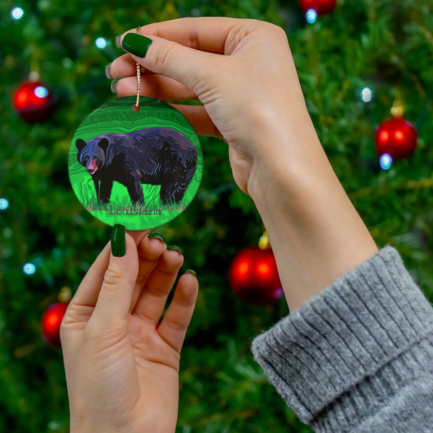 Ceramic Louisiana Black Bear Ornament